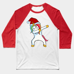 Dabbing Unicorn with Christmas Santa Hat Baseball T-Shirt